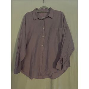 LOFT Outlet Women’s Lavender Button Front Shirt XXL Cotton Long Sleeve Textured